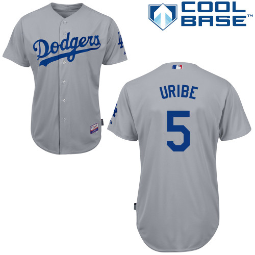 Juan Uribe #5 MLB Jersey-L A Dodgers Men's Authentic 2014 Alternate Road Gray Cool Base Baseball Jersey